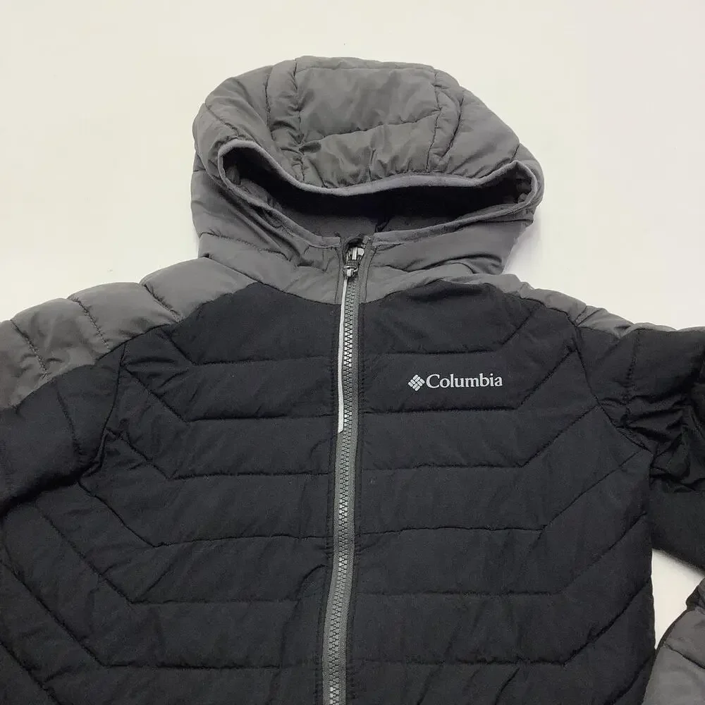Columbia Jacket Youth Medium 10/12 Black Hooded Omni-Heat Puffer Zip Insulated